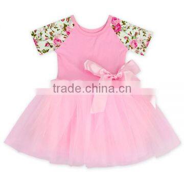 Wholesale Pink Flower Short Sleeve Tulle Skirt Set Ballet Dress Pink Pettiskirt Kids Tutu Dress photo-6