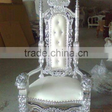 silver frame white fabric bride and groom wedding chairs