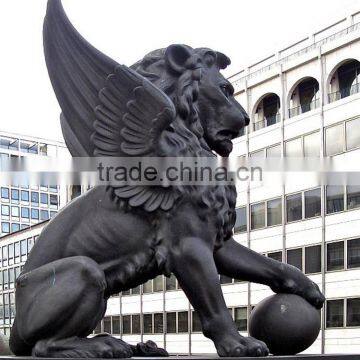 Customed modern garden sculpture bronze lion with wings statue