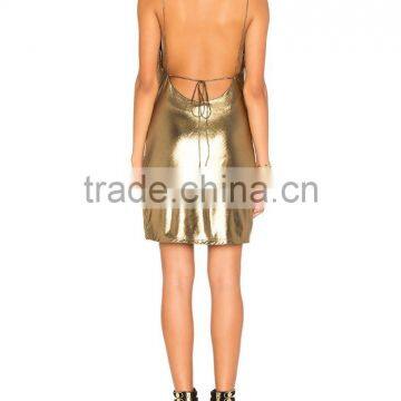 Sexy Glod Necked Women Bodycon Slip Spaghetti Strap Party Dress With Picture HSd5063 photo-4