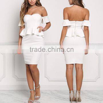 Fabulous Sexy Girls White Off Shoulder Peplum Bodycon Night Party Dress Pictures All Types Of Ladies Dresses HSd5039