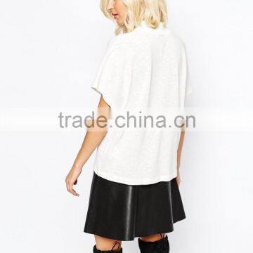 China Factory OEM ODM 2015 New Fashion Customized Highneck White Top and Blouse photo-2
