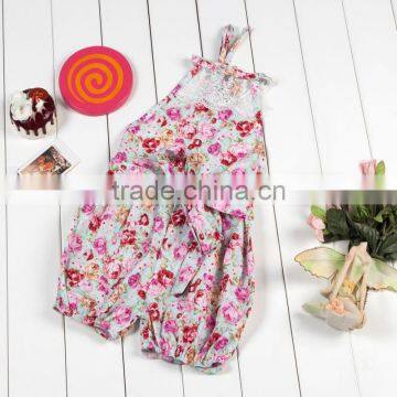 New Arrival Baby Cute Design Girls Satin Floral Lace Backless Sling Cotton Jumpsuit Romper For Kids photo-3