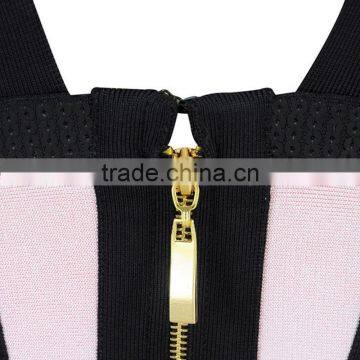 New Fashion 2015 Sequined Two Piece Pink And Black Flouncing High Quality Bodycon HL Bandage Dress photo-5