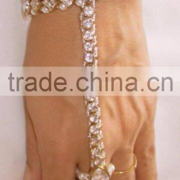 GOLD CRYSTAL Single Bracelet With Ring Free Size photo-3