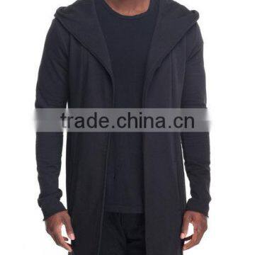 Open Front Long Sleeve Men's Elongated Hoody Coat Attached Hood Made in China Factory photo-5