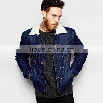 high quality men clothing jacket denim with fleece collar bulk whloesale