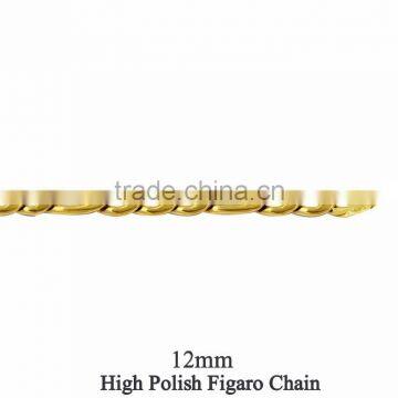 12 MM Gold Plated High Polish Figaro Chain