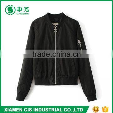 New Arrival Fashion Pure Color 100% Polyester Slim Fit Ladies Pink Bomber Jacket photo-3