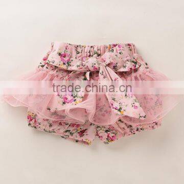 Summer Boutique Blue Floral Fresh Baby Girl Shorts Cotton Bow Shorts photo-5