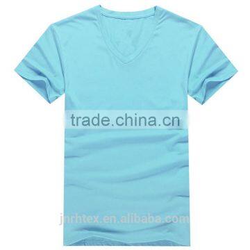 Custom Plain Short Sleeve V-neck 100%cotton T-shirt for Men photo-5