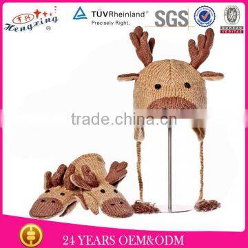Fashion Custom Knitted Owl Winter Hat Moose Animals Crochet Beanies