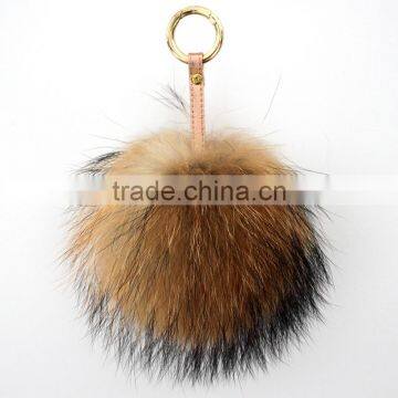 Myfur Fluffy Pompom Bag Pendant Fuzzy Charm Raccoon Fur Ball Leather Strap Keychain Keyring