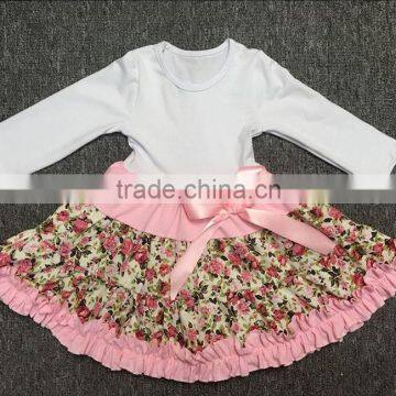 Beautiful Children Girls Sleeve Dress White Top Flower Dress with Bowknot in the Waist