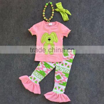 2016 Easter design pink dog shirt girls boutique clothing Aztec pants with matching headband and necklace set