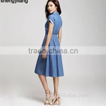 Elegant Short Sleeve Denim Jeans Dress/women Casual Dress photo-3