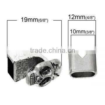 Hook Clasps Bracelet End Bar With Slider For Leather Bracelet Skull Halloween Antique Silver 19mm X13mm 13mm X12mm photo-2