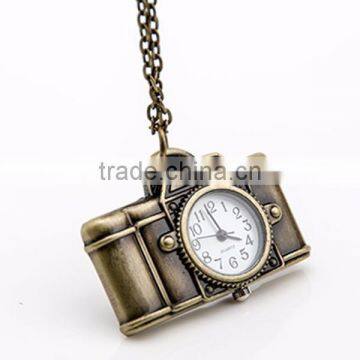 Vintage Camera Open Faced Pocket Watch Long Chain Pendant Necklace