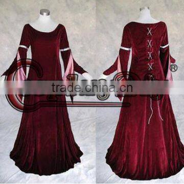 Custom Made Dark Red Medieval Renaissance Ball Gown Dress Costume Halloween Cosplay Costume Any Size