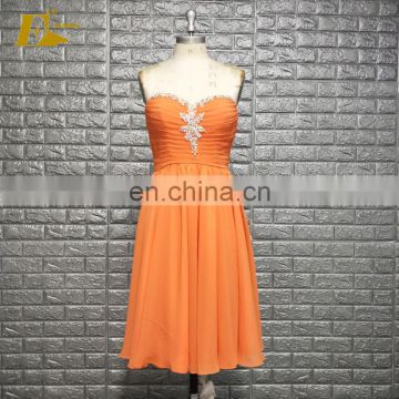 Handmade Beaded Sweetheart Neckline Short Orange Chiffon Prom Dress