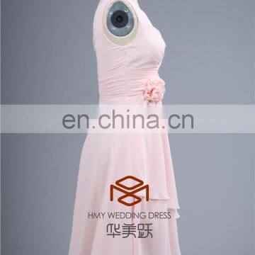 Lovely SHMY-B008 V-Neck and V-Back Knee Length Pink Chiffon Bridesmaid Dress photo-3