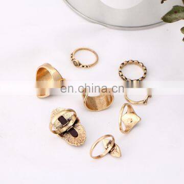8 Pcs/set New Gold Retro Vintage Women Lady Gemstone Turquoise Jewelry Punk Rings Sets photo-3