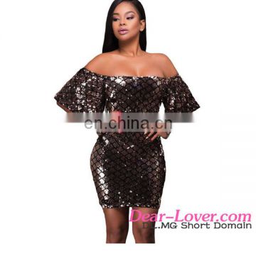 Sexy Hot Women Off Shoulder Diamond Sequin Dress Wholesale