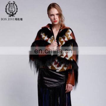 Wild Style Multicolored Goat Fur Coat Checked Merino Sheep Fur Jacket With Goat Fur Tassel Winter Women's Fashion Overcoat photo-5