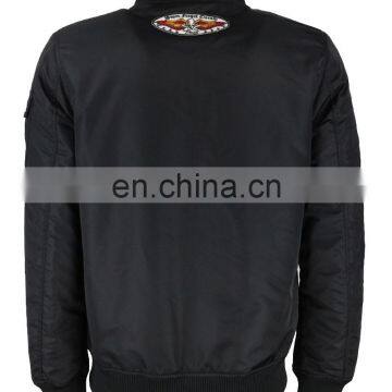 Custom Nylon Plain Black Flight Bomber Jacket Mens With Patches photo-3