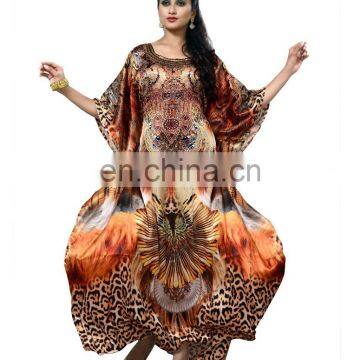 Dubai Style Digital Animal Printed Kaftans 2017 / Ladies Travelling Wear Satin Silk Kaftans / Womens Daily Wear 2017