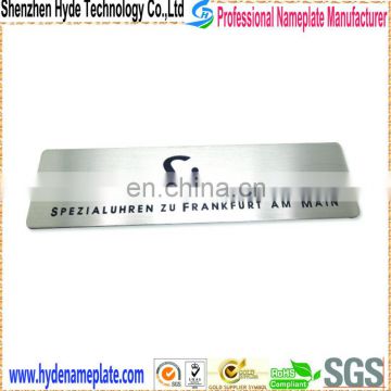 High performance stainless steel nameplates with engraved logo and letter