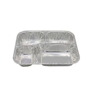 disposable 4 compartment aluminum foil meal tray with lid