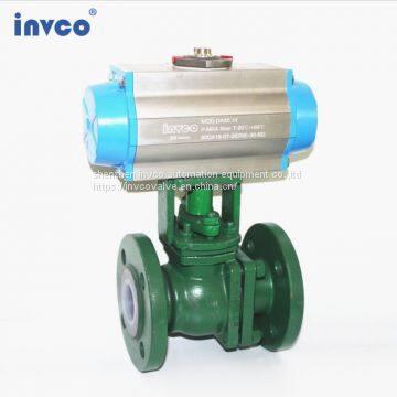 INVCO Fluorine lined ball valve with pneumatic actutor ,lining fluorine ball valve with flange end