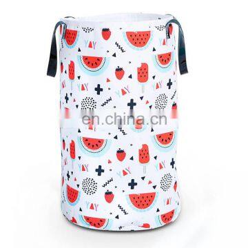 circular watermelon canvas laundry basket canvas laundry bag wholesale with leather handles