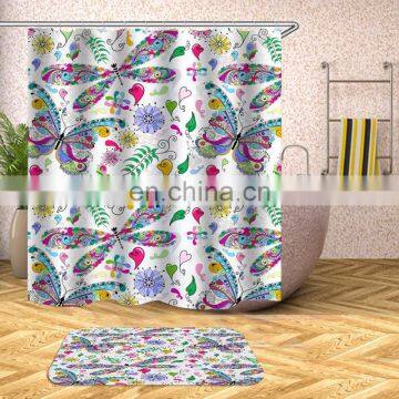 I@home Home Goods Colorful Custom Wholesale Butterfly Printing Shower Curtains Polyester