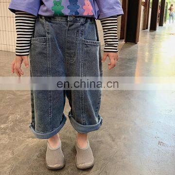 6041 High Quality Kids Loose Pants Baby Girl Blue Fashion Cotton Jeans Trouser