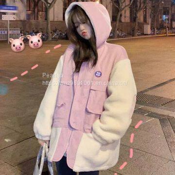 Lamb Coat Female Pink Joker Plus Size Women's Loose Thickening