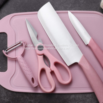 Pink Blue Color Kitchen Hunting Stainless Steel Blade Chopping Board Knife Sets