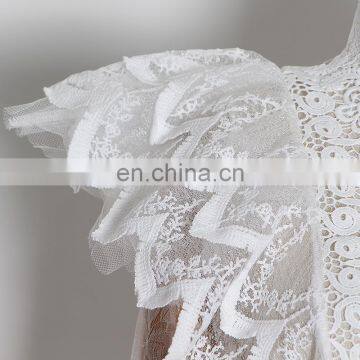 Casual Lace Turtleneck Long Sleeve Ruffles Perspective Mesh Women's Blouses