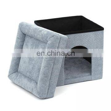 Customized pet house ottoman furniture foldable storage foldable stool linen fabric storage ottoman