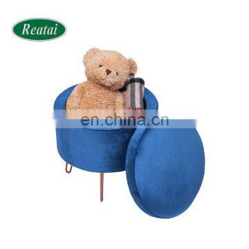 High Quality Living Room Round Foot Rest Dark Green Velvet Storage Ottoman Pouf Stool photo-5