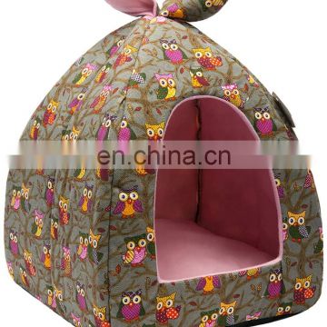 Self-Warming 2 in 1 Foldable Comfortable Triangle Owl Cat Bed Tent House Pet Cage Soft Bed for Dog and Cat Pet Bed Funny