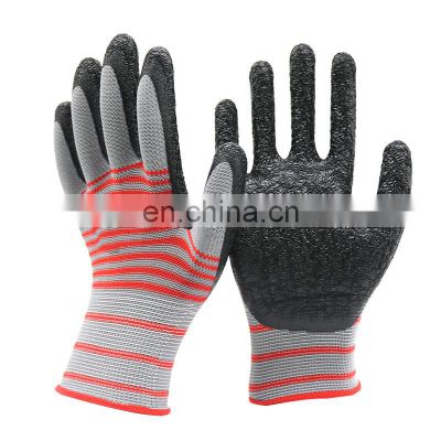 Crinkle Latex Coated Nylon Highway Work Gloves Good Durability Seamless Knitted Rubber Safety Gloves With Textured Palm