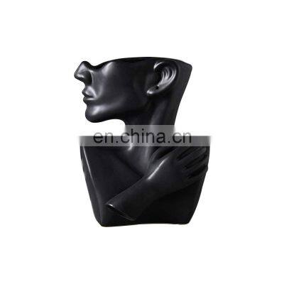 new custom modern greek lady head black color ceramic flower vase for home decor