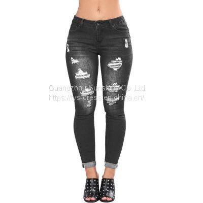 Women's New Style European and American Ripped Slim-fit Buttocks-lifting Jeans photo-3