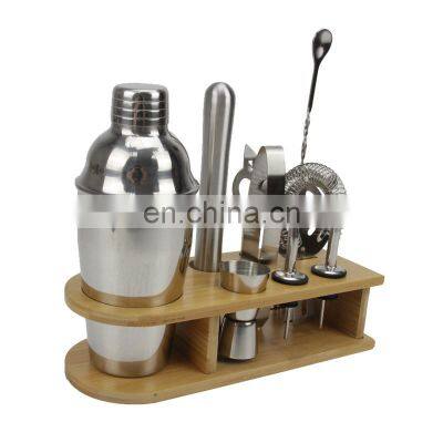 Luxury Bartender Kit Stainless Steel 10-Piece Bar Tool Set,550 ml Cocktail Shaker Set With Stylish Bamboo Stand