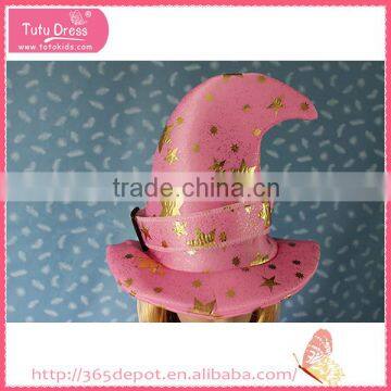 Pink Witch Costume With a High Cap Gauze Dress Halloween Costume With Gold Stars Pattern photo-3