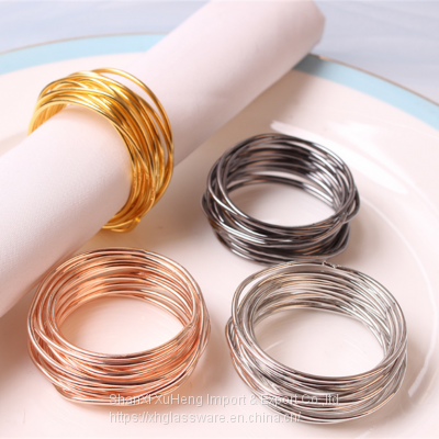 Rose Gold Silver Black Colored Metal Dinner Wire Napkin Rings Holders for Hotel Restaurant