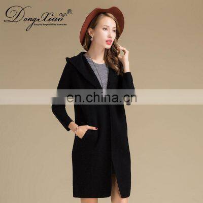 High Quality 100% Cashmere Knitted Coat Long Hooded Cardigan With Casual Style Solid Pattern for Winter Season photo-4