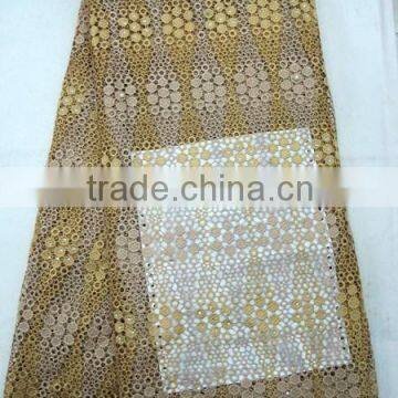 J499-7 gold brown 100% Swiss design african nigeria cotton multi color guipure embroidery lace fabric